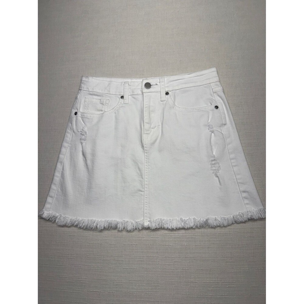 White Frayed Hem Denim Skirt